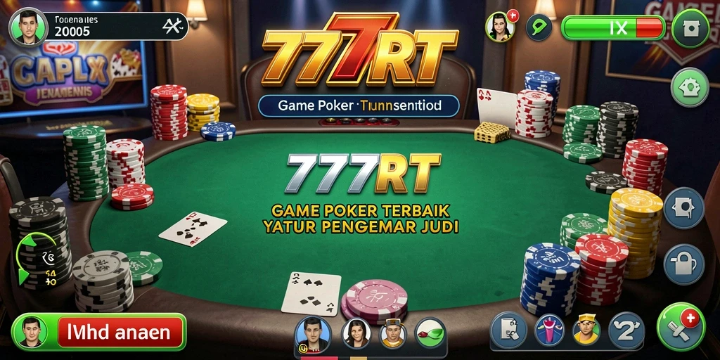 Screenshot 777RT menampilkan gameplay poker yang seru dan mendebarkan.