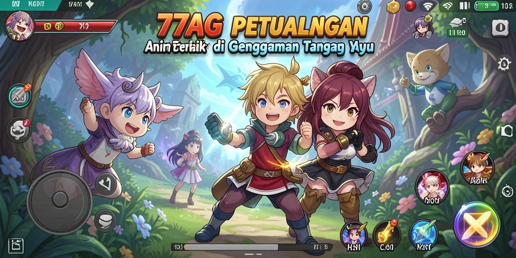Tampilan menarik dari gameplay 77AG dengan berbagai karakter Anime.