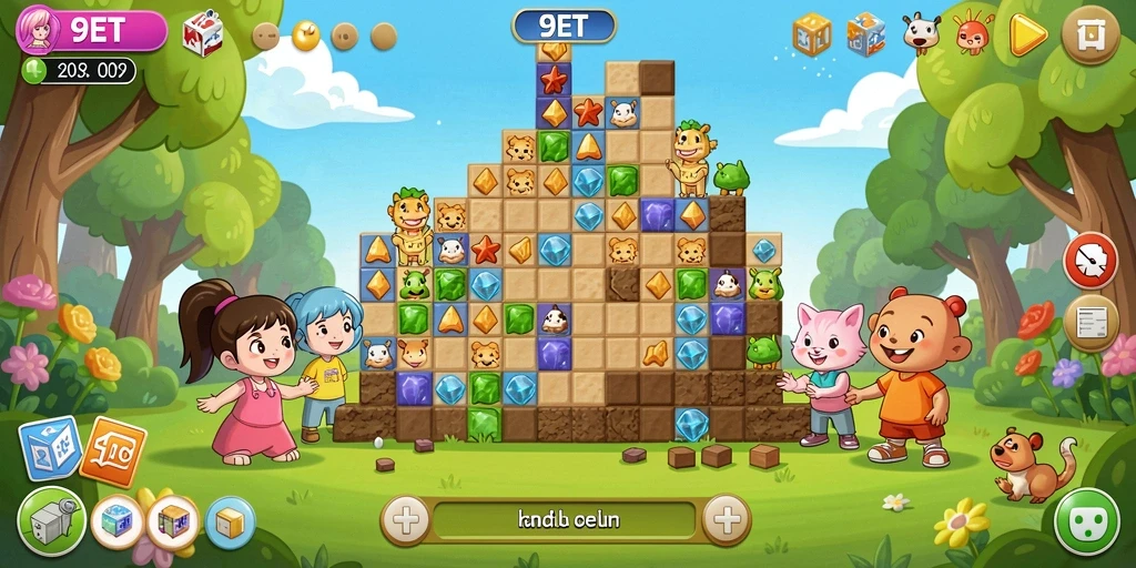 Tangkapan layar gameplay 9ET menunjukkan puzzle berwarna-warni yang menantang.