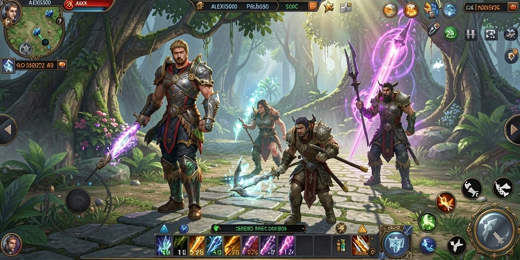 Screenshot aksi epik dalam gameplay ALEXIS500 MMORPG.