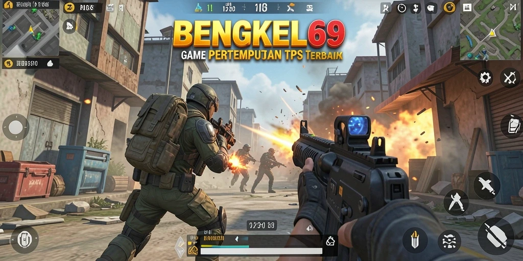 Screenshot utama BENGKEL69 menampilkan pertempuran epik dalam game TPS.