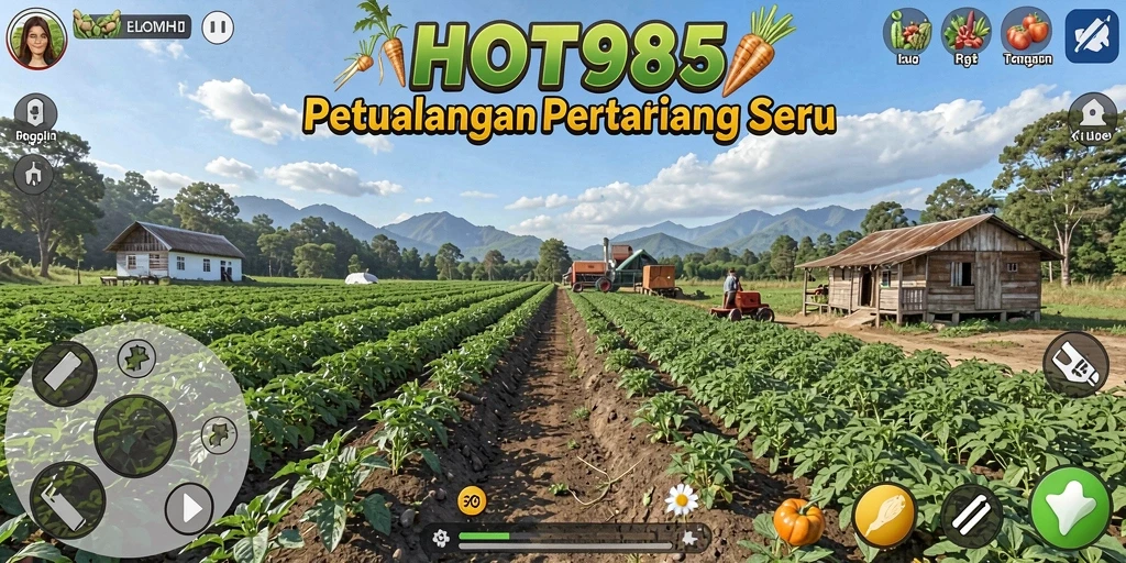 Tampilan screenshot HOT985 menunjukkan gameplay bertani yang menarik dan interaktif.