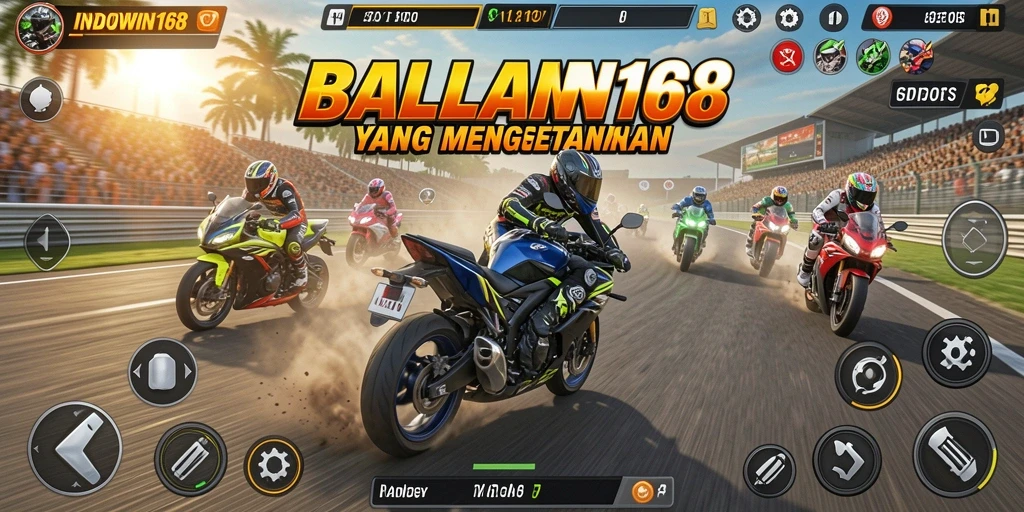 Screenshot dari gameplay balapan motor yang penuh aksi.
