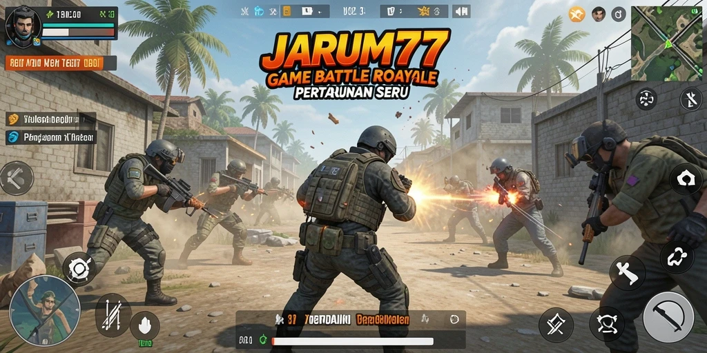 Gameplay seru JARUM77 dengan pertempuran Battle Royale yang menegangkan.