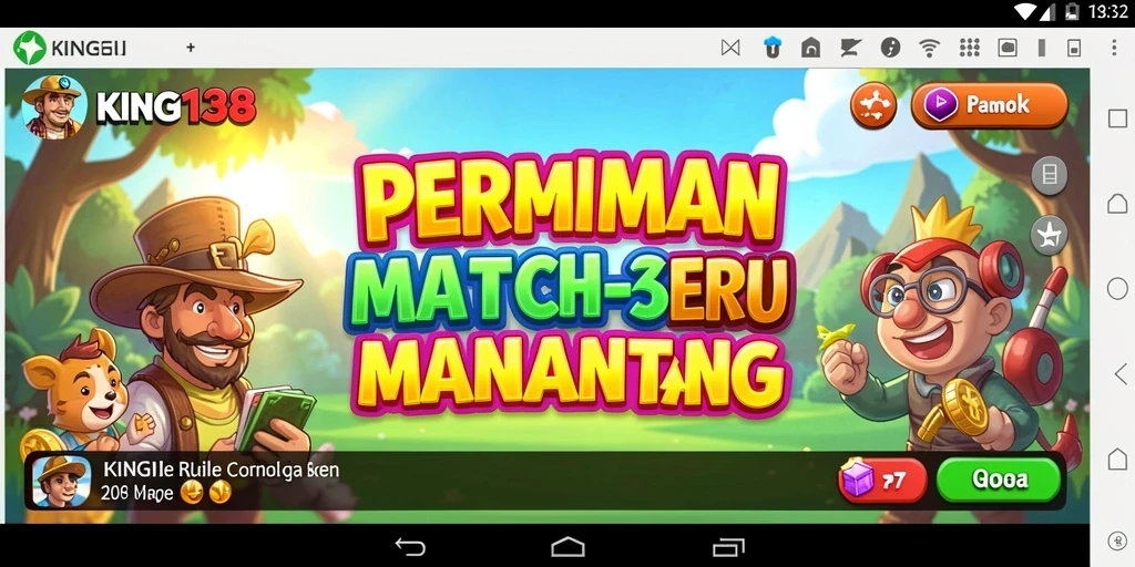 Screenshot gameplay KING138 menampilkan aksi match-3 yang penuh warna.