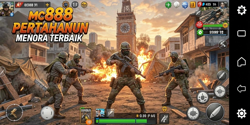 Screenshot gameplay <strong>MC888</strong> menampilkan aksi seru dari pertahanan menara.