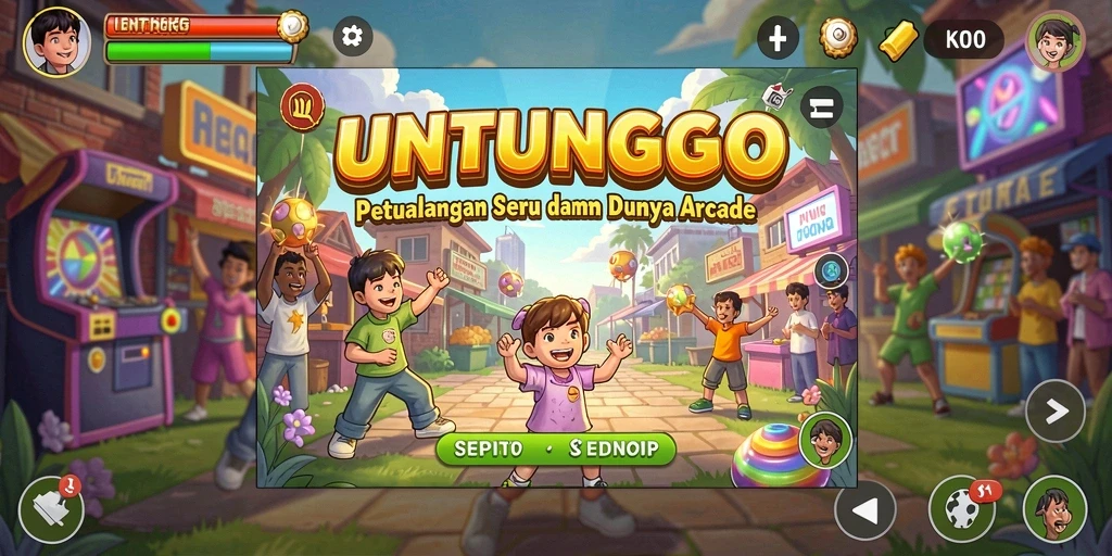Screenshot utama UNTUNGGO menampilkan aksi seru dalam permainan Arcade.