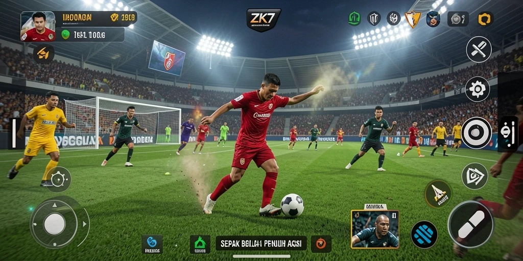 Tampilan gameplay menegangkan dalam game sepak bola ZK7.